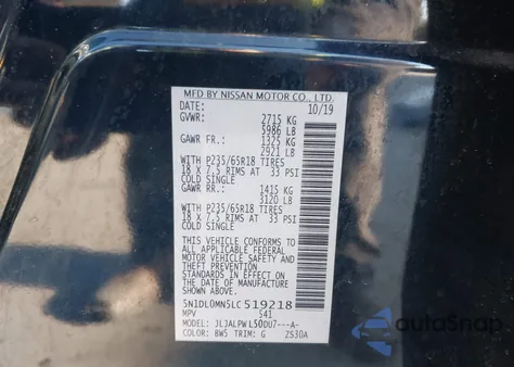 2020 Infiniti Qx60 Pure from USA, damaged, VIN 5N1DL0MN5LC519218